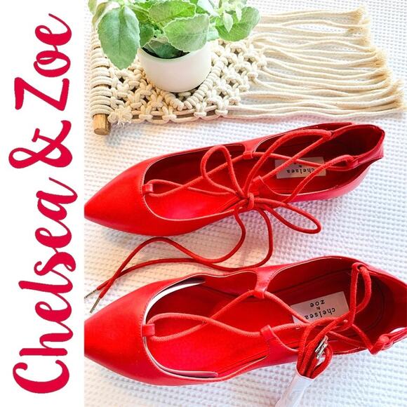 CHELSEA & ZOE NEW Ballet Ankle Leg Lace Up Red Ballet Flats Shoes - Size 8.5 - Picture 4 of 9